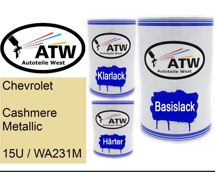 Chevrolet, Cashmere Metallic, 15U / WA231M: 500ml Lackdose + 500ml Klarlack + 250ml Härter - Set, von ATW Autoteile West.